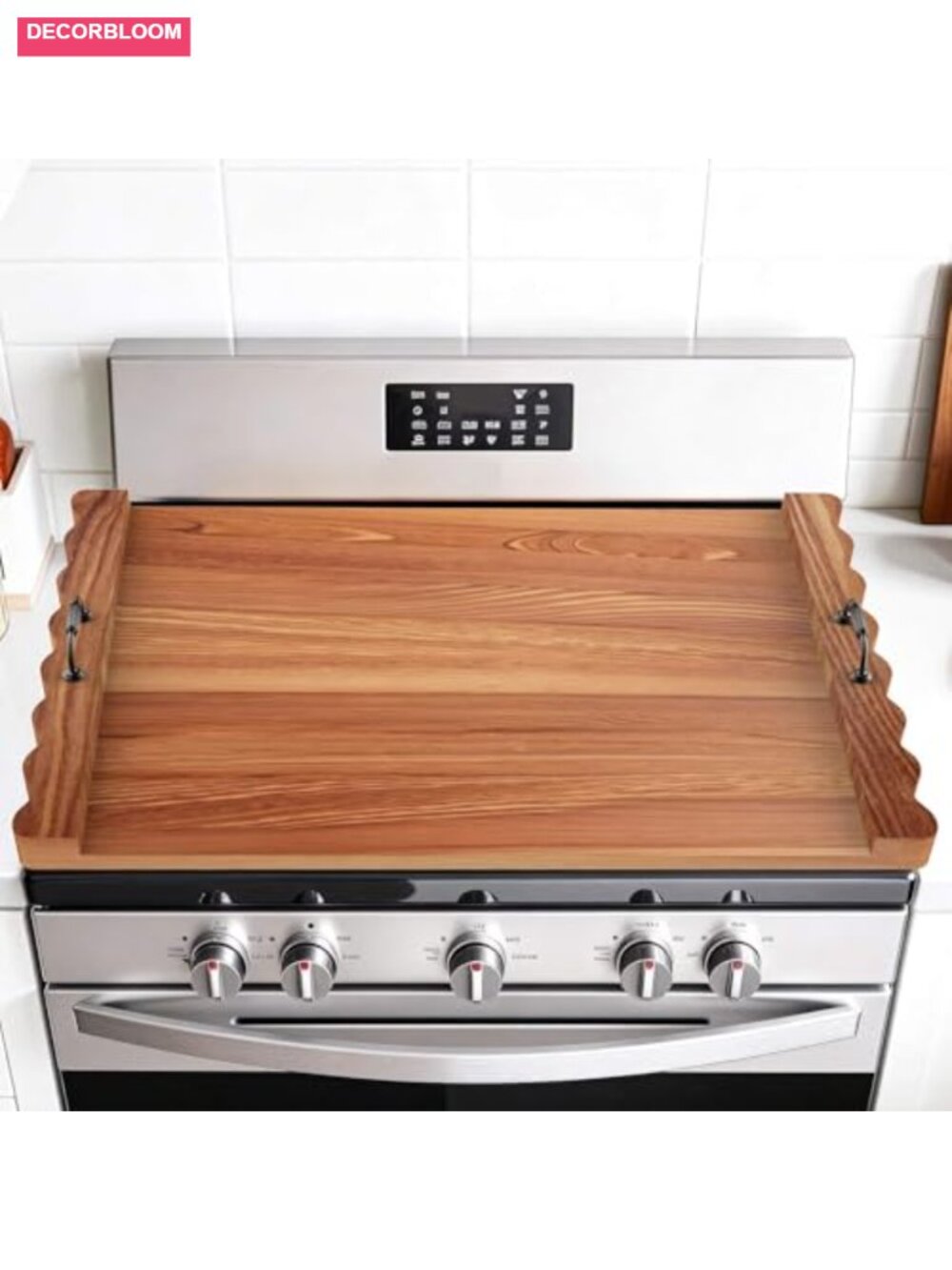 Acacia Wood Stove Top Cover, Wave Edge Cutting Board & Serving Tray for Kitchen